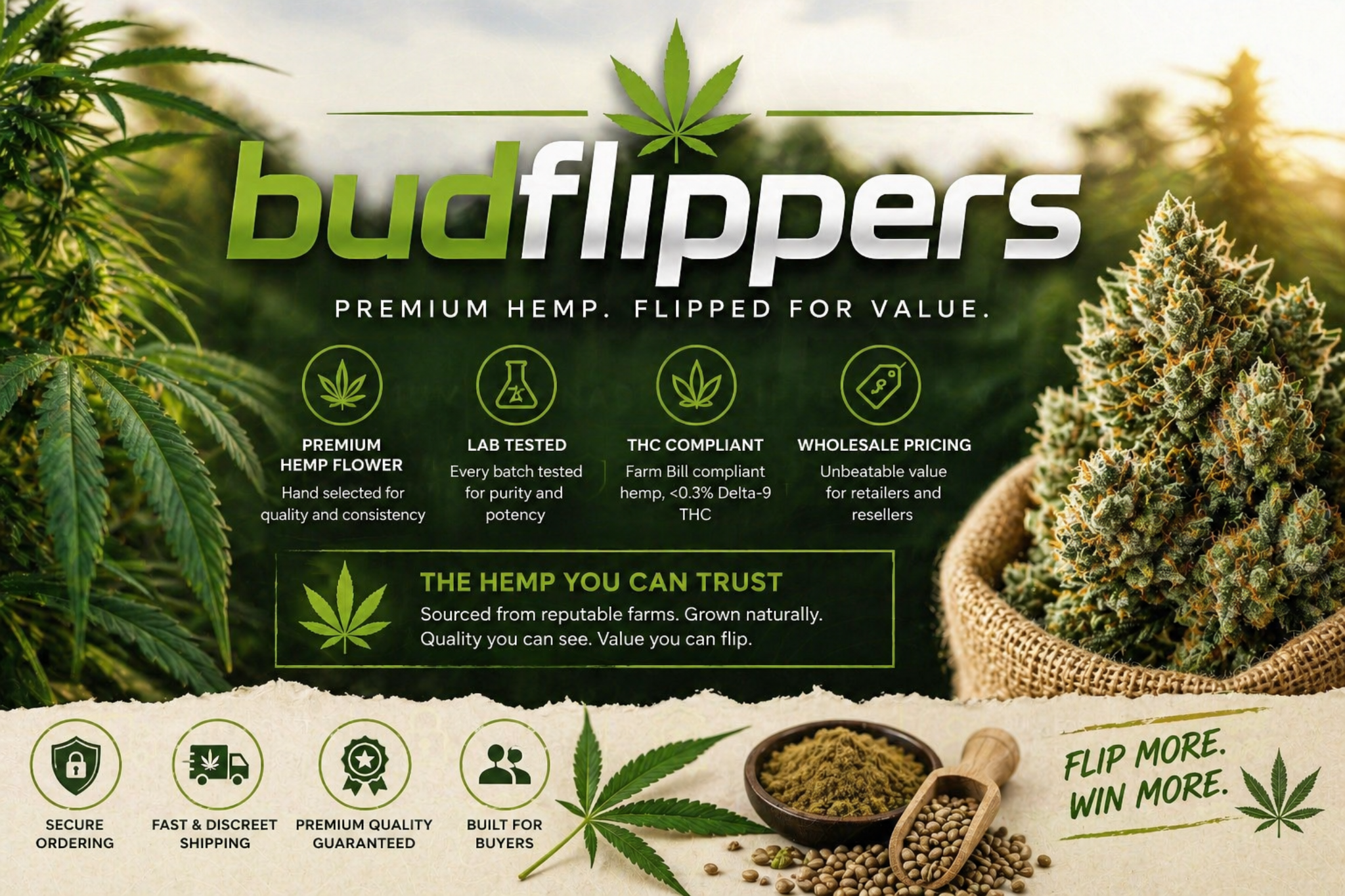 BudFlippers Premium Hemp. Flipped for Value.
